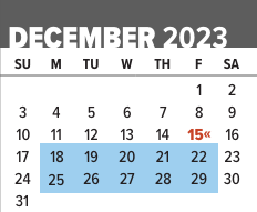 District School Academic Calendar for Mclain High School For SCIENCE/TECH. for December 2023
