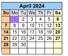 District School Academic Calendar for Holt Elementary School for April 2024
