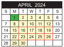 District School Academic Calendar for Woods Elementary for April 2024