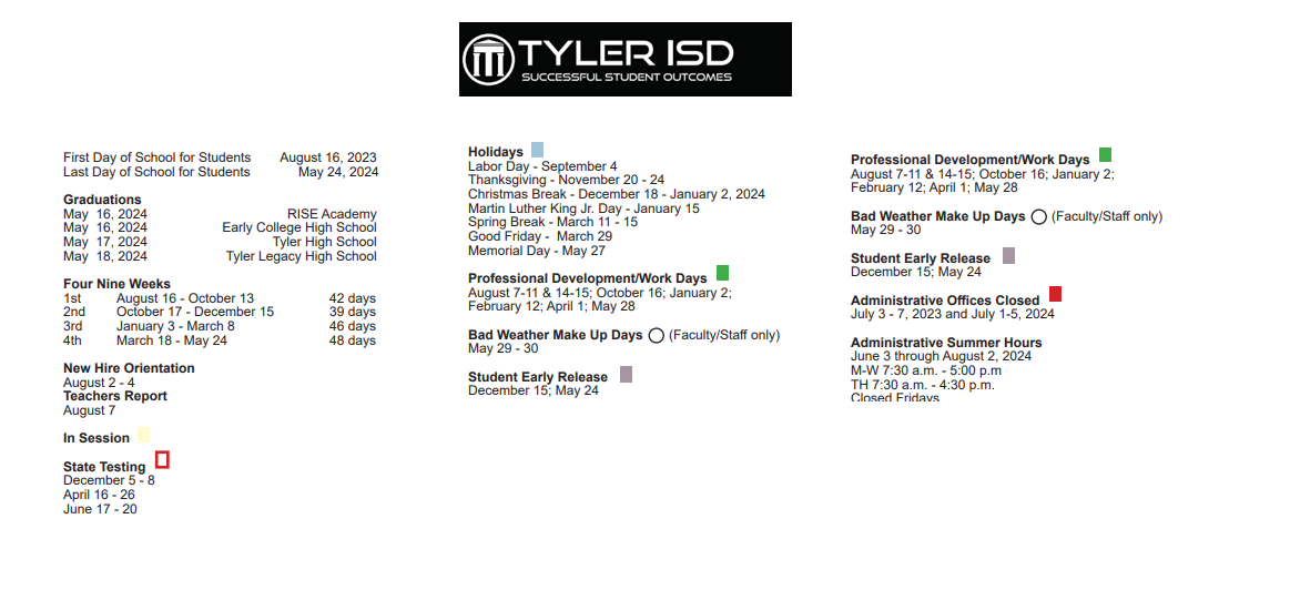 District School Academic Calendar Key for Moore Mst Magnet School