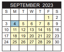 District School Academic Calendar for Bonner Elementary for September 2023