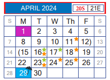 District School Academic Calendar for John B Alexander High School for April 2024