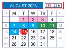 District School Academic Calendar for Juvenille Justice Alternative Prog for August 2023