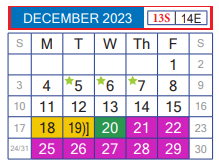District School Academic Calendar for Juvenille Justice Alternative Prog for December 2023
