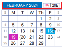 District School Academic Calendar for Nye Elementary for February 2024