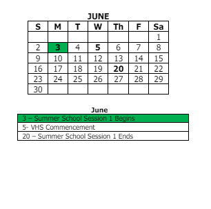 District School Academic Calendar for Hayes Leonard Elementary Sch for June 2024