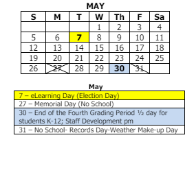 District School Academic Calendar for Hayes Leonard Elementary Sch for May 2024