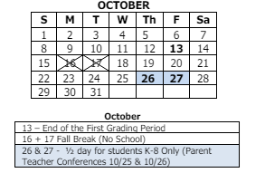 District School Academic Calendar for Hayes Leonard Elementary Sch for October 2023