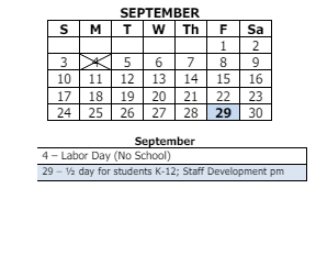 District School Academic Calendar for Hayes Leonard Elementary Sch for September 2023