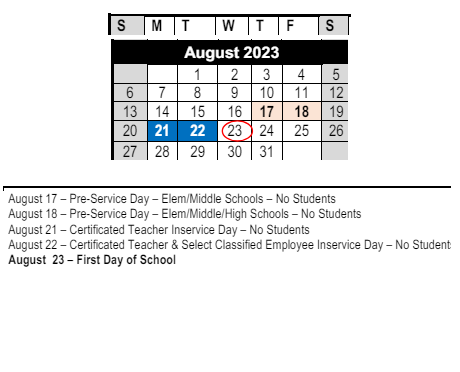 District School Academic Calendar for Sheridan Way Elementary for August 2023