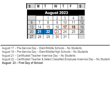 District School Academic Calendar for Portola Elementary for August 2023