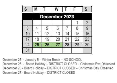 District School Academic Calendar for Buena High for December 2023