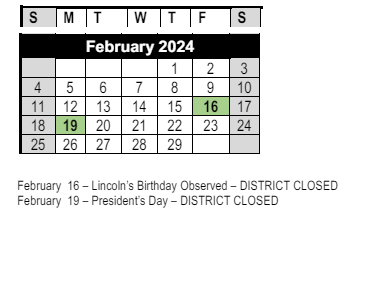 District School Academic Calendar for Homestead (alternative) for February 2024