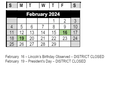 District School Academic Calendar for Serra (junipero) Elementary for February 2024