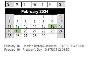 District School Academic Calendar for Foster (E.P.) Elementary for February 2024