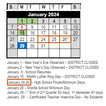 District School Academic Calendar for Juanamaria Elementary for January 2024