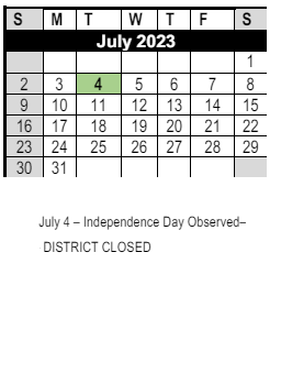 District School Academic Calendar for Serra (junipero) Elementary for July 2023