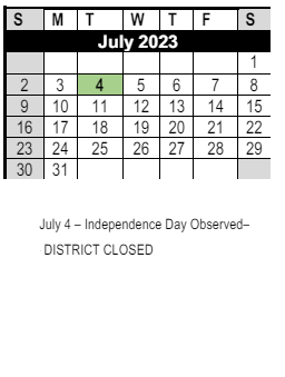 District School Academic Calendar for De Anza Middle for July 2023