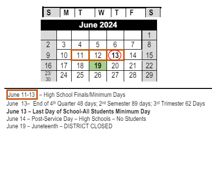 District School Academic Calendar for Homestead (alternative) for June 2024