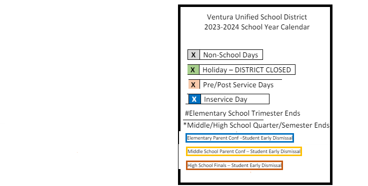 District School Academic Calendar Legend for Pierpont Elementary