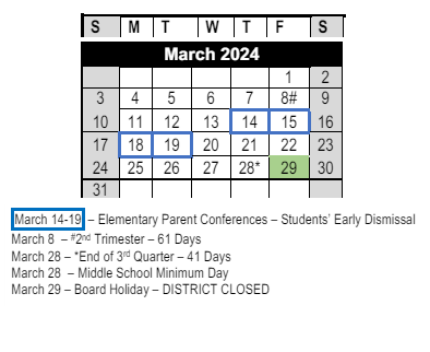 District School Academic Calendar for Mound Elementary for March 2024