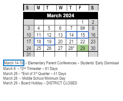 District School Academic Calendar for Foster (E.P.) Elementary for March 2024