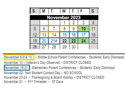 District School Academic Calendar for Juanamaria Elementary for November 2023
