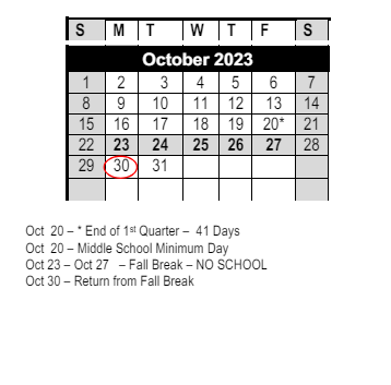 District School Academic Calendar for Homestead (alternative) for October 2023