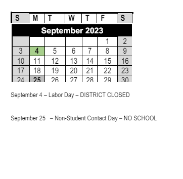 District School Academic Calendar for Homestead (alternative) for September 2023