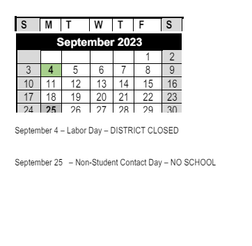 District School Academic Calendar for Montalvo Elementary for September 2023