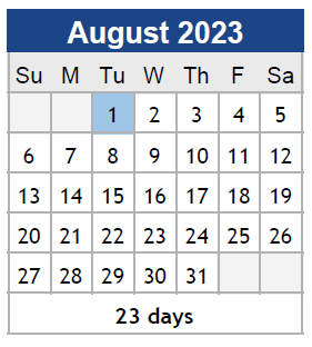 District School Academic Calendar for Sherman Ave Elementary for August 2023