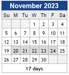 District School Academic Calendar for Sherman Ave Elementary for November 2023