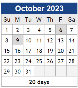 District School Academic Calendar for Sherman Ave Elementary for October 2023