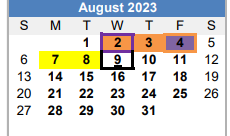 District School Academic Calendar for Homebound for August 2023