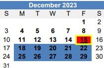 District School Academic Calendar for Homebound for December 2023