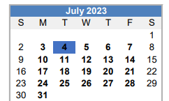 District School Academic Calendar for Martin De Leon Elementary for July 2023