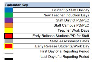 District School Academic Calendar Legend for Homebound