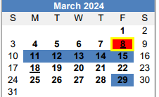 District School Academic Calendar for Homebound for March 2024