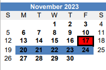 District School Academic Calendar for Martin De Leon Elementary for November 2023