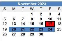 District School Academic Calendar for Homebound for November 2023