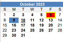 District School Academic Calendar for Homebound for October 2023