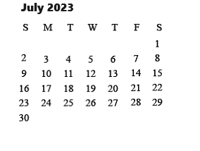 District School Academic Calendar for Sugar Grove Elementary School for July 2023