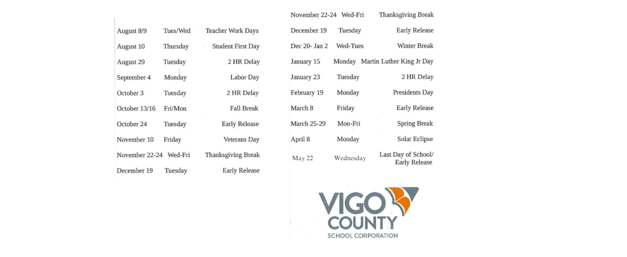 District School Academic Calendar Key for West Vigo High School