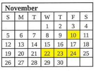 District School Academic Calendar for Meadows Elementary School for November 2023