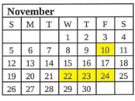 District School Academic Calendar for Sugar Grove Elementary School for November 2023