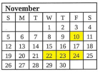 District School Academic Calendar for Terre Haute North Vigo High Sch for November 2023