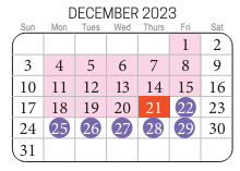District School Academic Calendar for Creeds Elementary for December 2023