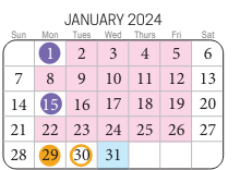 District School Academic Calendar for Creeds Elementary for January 2024