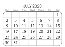 District School Academic Calendar for Creeds Elementary for July 2023