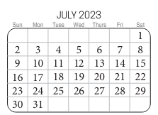 District School Academic Calendar for Green Run Elementary for July 2023